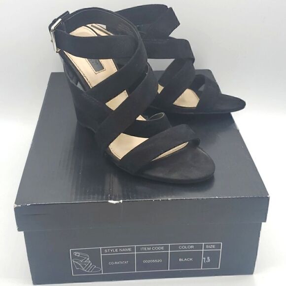 Forever 21 Black Strappy Wedges Size 7.5 - Picture 3 of 17